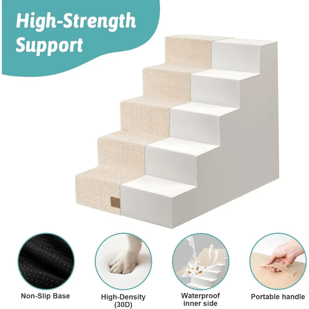 Dog Stairs for Small Dogs, 5 Tier Wider Pet Stairs for High Places, 23.6" H- Non-Slip Dog Steps for Old Cats, Puppies, Small Medium