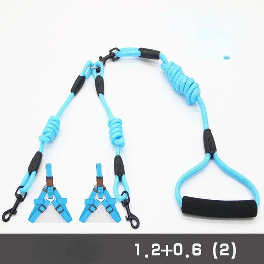 Double Leash Pet - 2 Ways Pet Nylon Dogs Lead -Double Twin Coupler Stuff Black