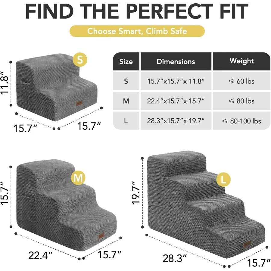 Pet Stairs for Small Elderly Dogs- 3-Step Dog Ramp- Non-Slip Surface- Soft Washable Cover- Portable