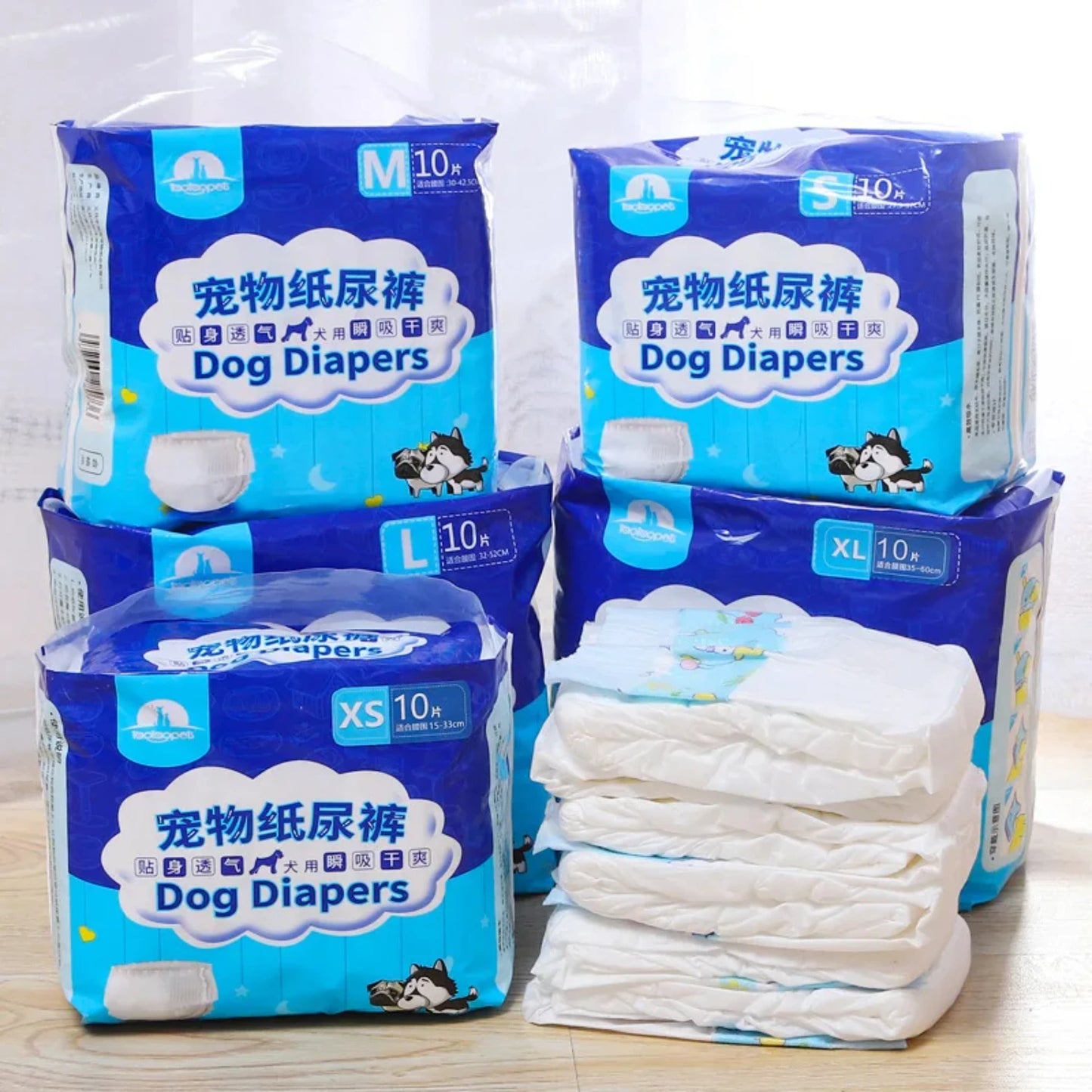 10PCS Disposable Dog Diapers-Super Absorption- Leakproof Pants- Breathable-Sizes XS-XL-Pet Grooming