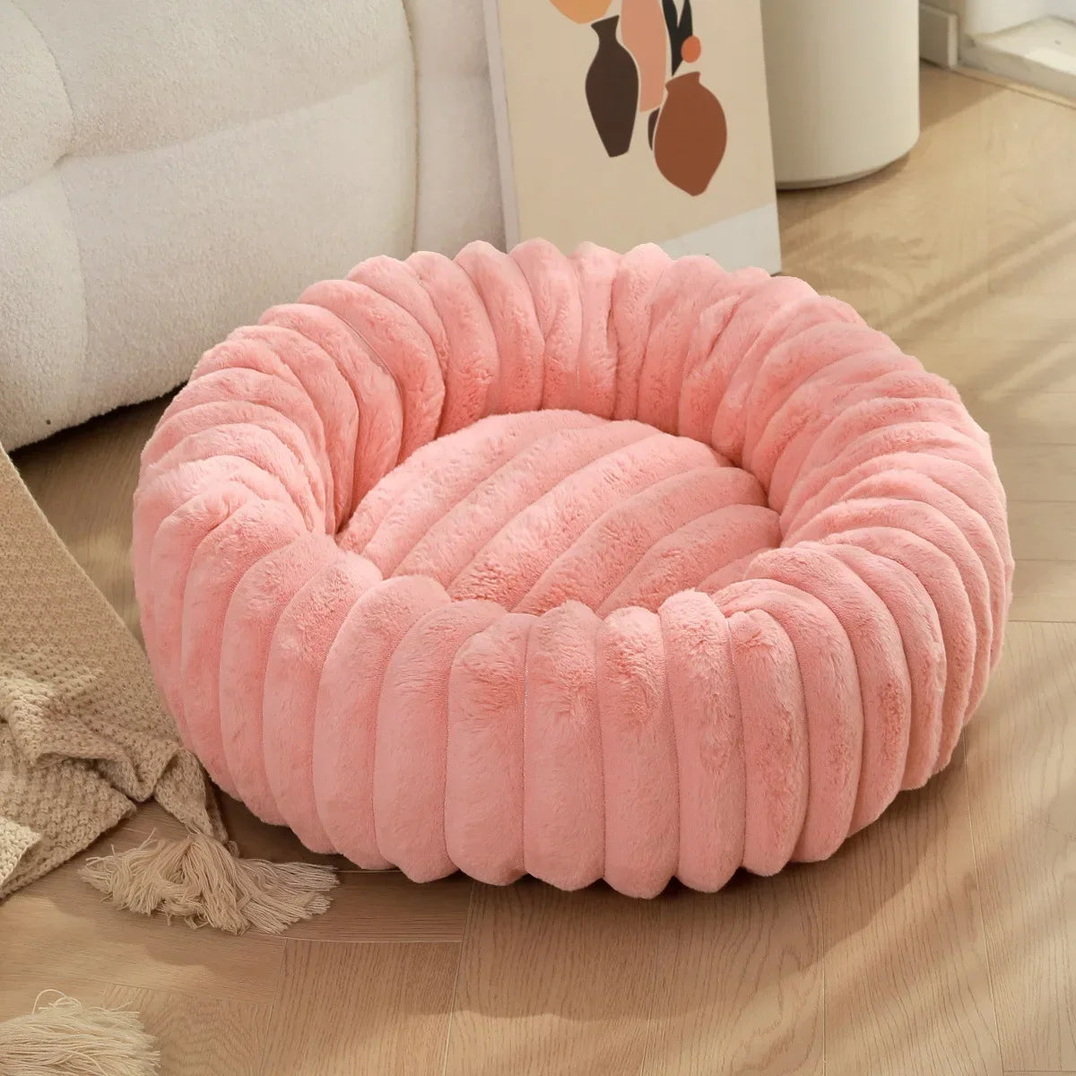 40-70cm Round Pet Bed for Dog-Super Soft Long Plush Dog Bed-House for Medium Dogs-Beds & Blankets