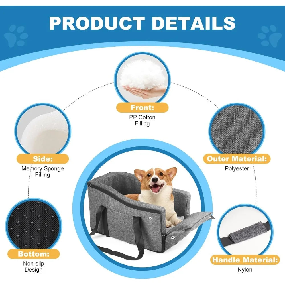 Center Console Dog Car Seat for Small Dogs Up to 12 lbs- Detachable Armrest -Pet Car Seat,