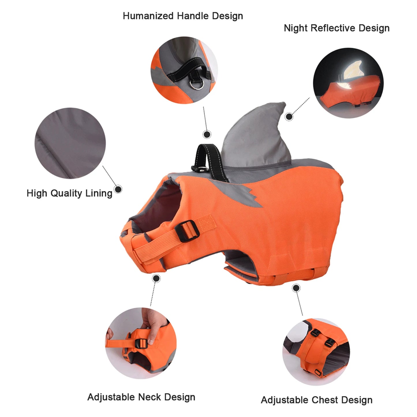 Dog Life Jacket- High Buoyancy -Dog Safety Vest with Rescue Handle-Sizes XS to XXL-Reflective- Swim Vest-Training