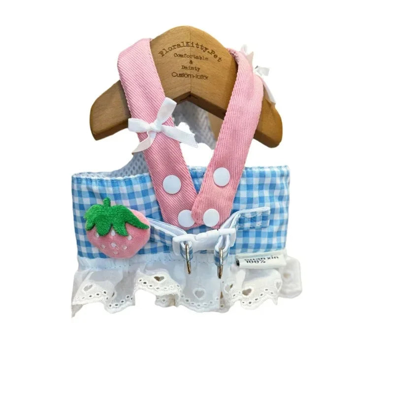 Dog Strawberry Lace Harness Leash Set- Vest Lace Chest Strap-Sizes XS to XL Dogs- Collars/Leashes