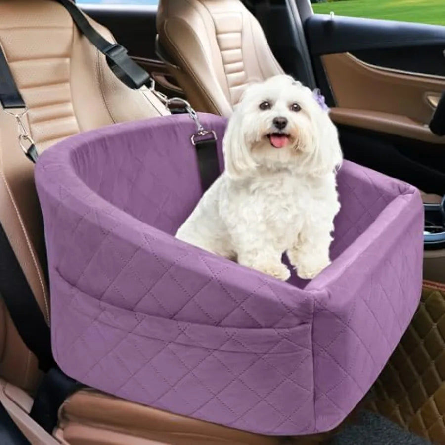 Dog Brown Car Seat- for Small Medium Dogs- Detachable- Washable-Booster Seat- Under 30lbs-Storage Pock-Pet Car Seat
