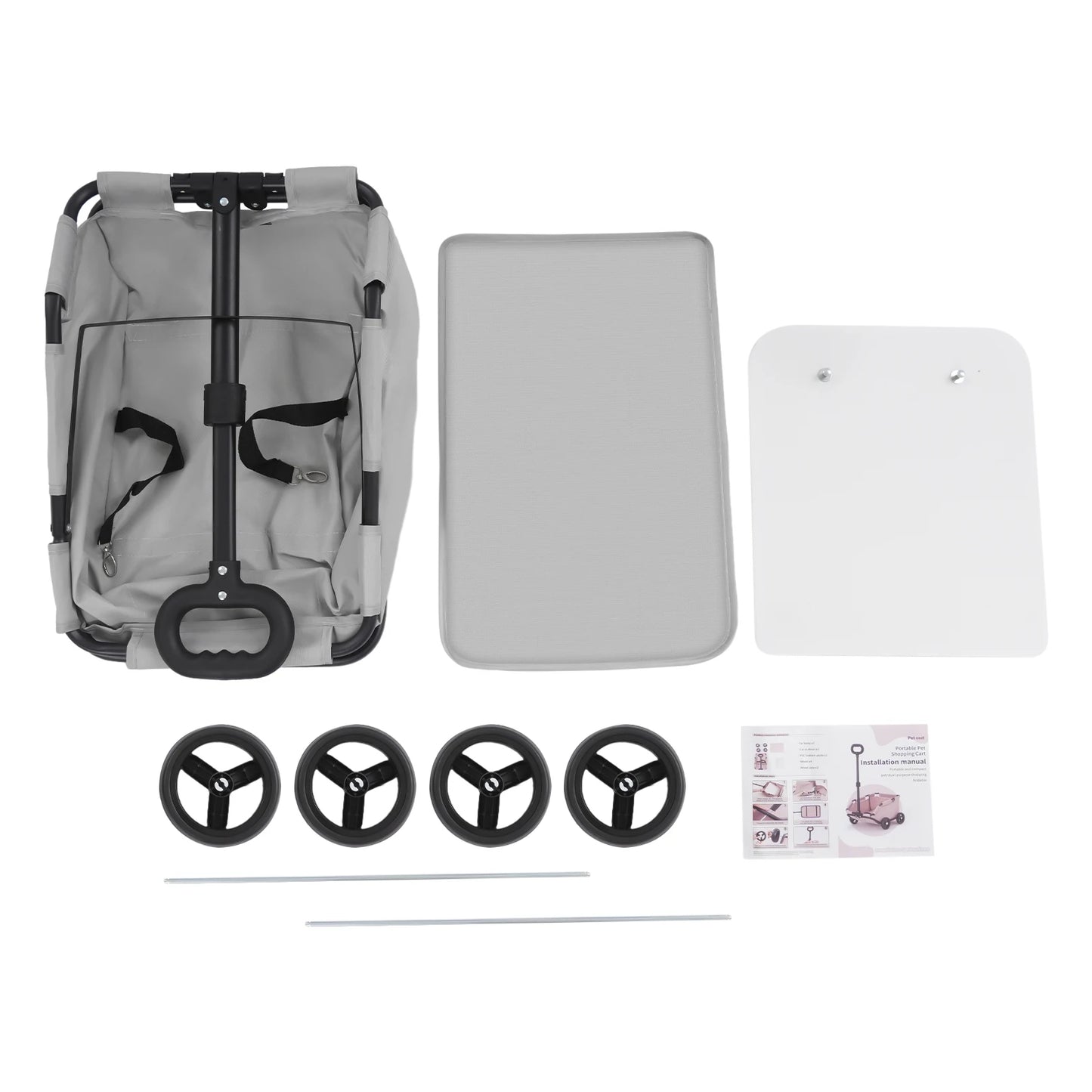 Gray Foldable Dog Stroller-360 Handle Rotation -Portable- Adjustable Pull Rod-Cart Shock-Absorbent Smooth-Rolling for Small Pets-Pet Strollers