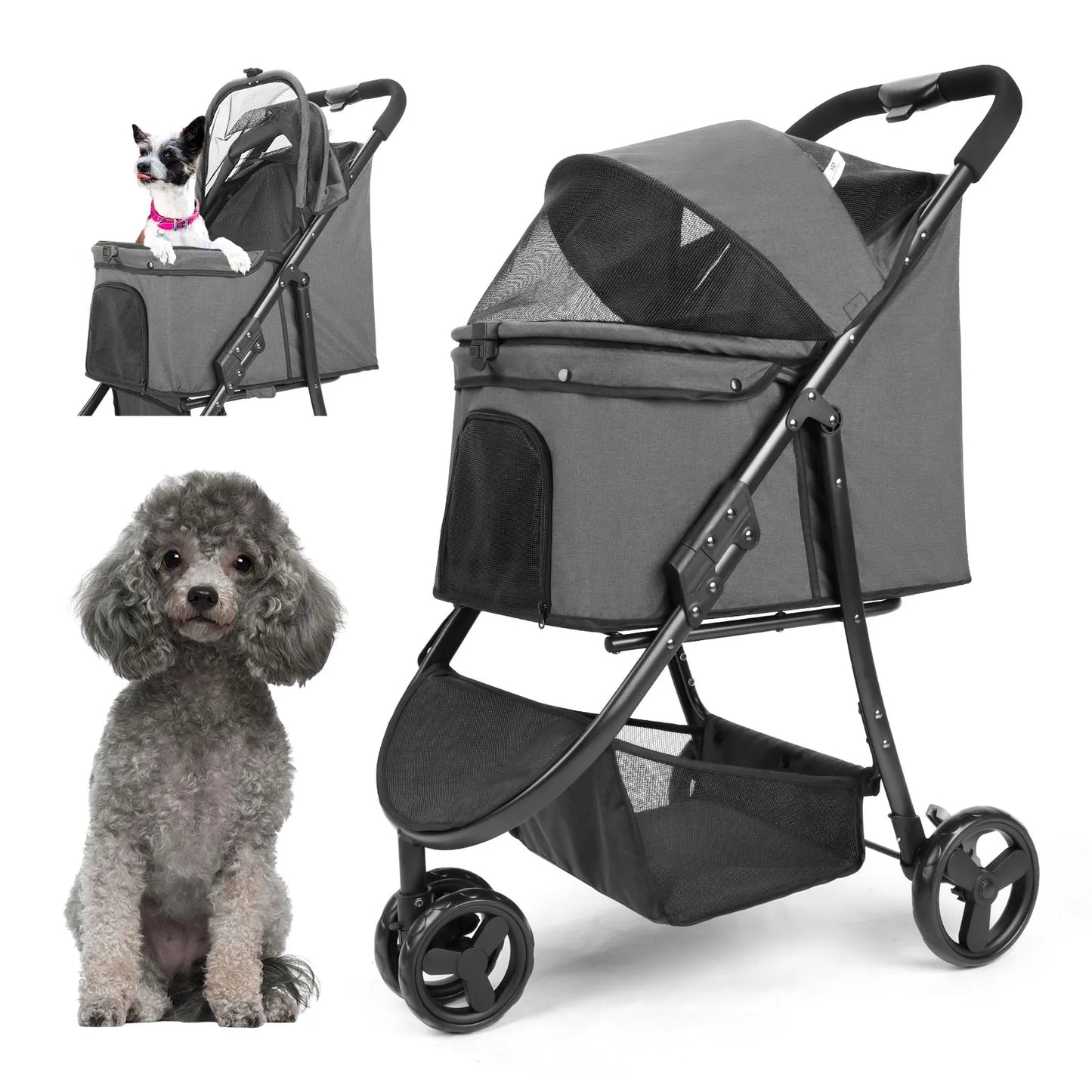 Pet Stroller- Travel Car- Foldable- Storage-3 Wheels 360 Rotation-Pet Strollers