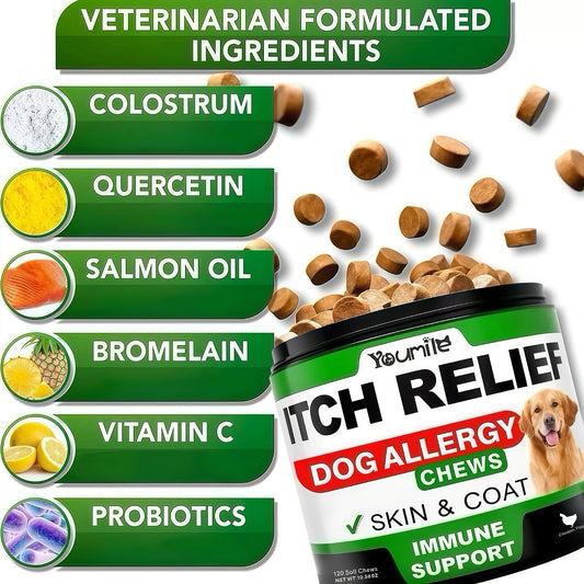 Dog Itch Relief Allergy Chews- Dog Itching-Used For Immune Support/Gut Health-Soothing Skin /Itchy Ears-Pet Supplements