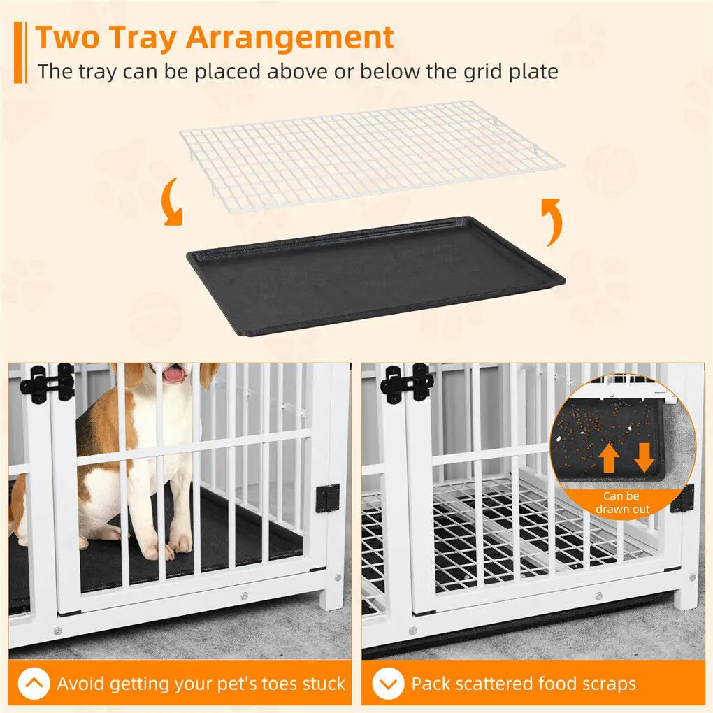 Wooden Dog Crate Furniture w/Metal Frame- Indoor Dog Kennel End Table- Stylish-3 Doors- Removable Tray-Crates