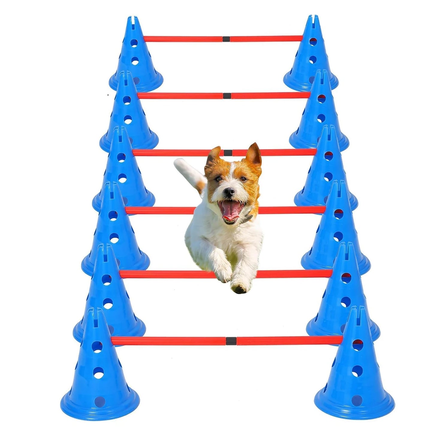 Dog Agility Hurdle Cone Set -Dog Agility Course Set with 12 Cones 6 Rods Dog Agile Training Equipment for Outdoor Backyard-Training