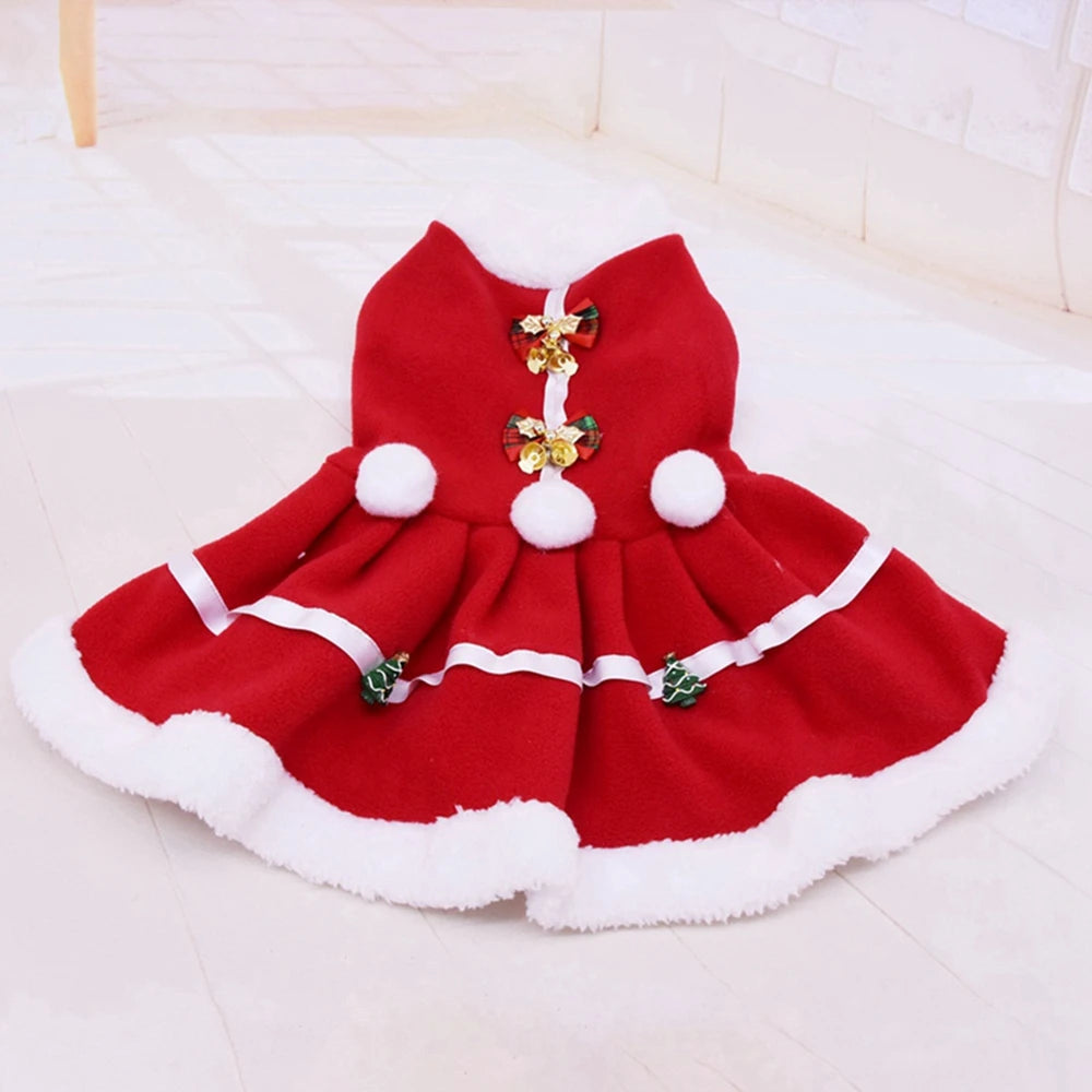 Christmas Girl Dog Costume Dress -Puppy Warm Fleece Skirt- Clothes Autumn Winter Pet Clothes -Dog Red Skirt Fancy Dress Costume