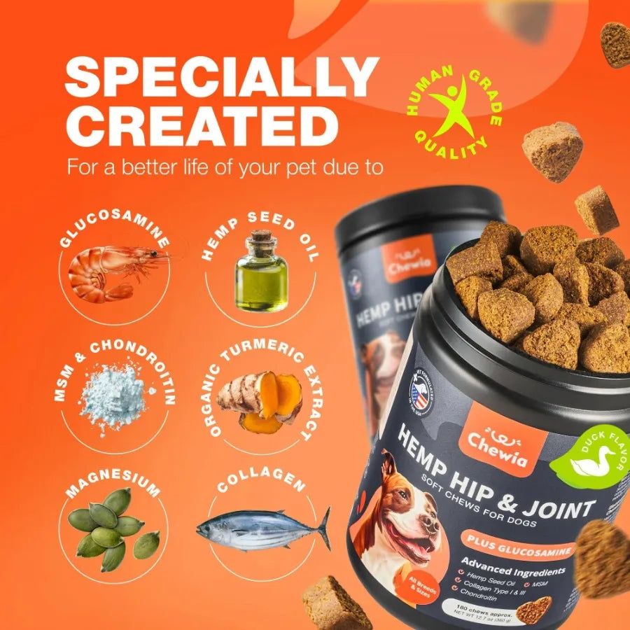 Glucosamine for Dogs Hemp Hip and Joint Supplement for Dogs Glucosamine Chondroitin Chews with MSM Turmeric Collagen for Mobility