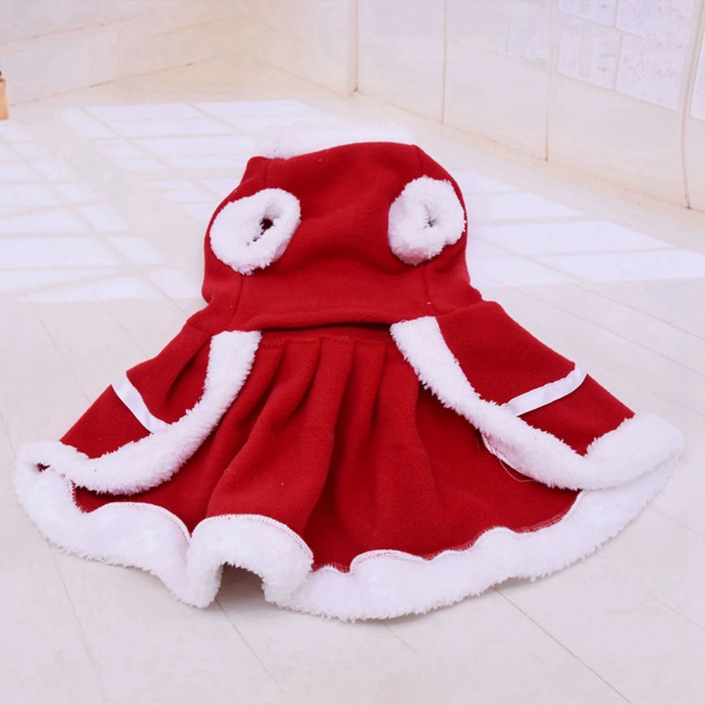 Christmas Girl Dog Costume Dress -Puppy Warm Fleece Skirt- Clothes Autumn Winter Pet Clothes -Dog Red Skirt Fancy Dress Costume