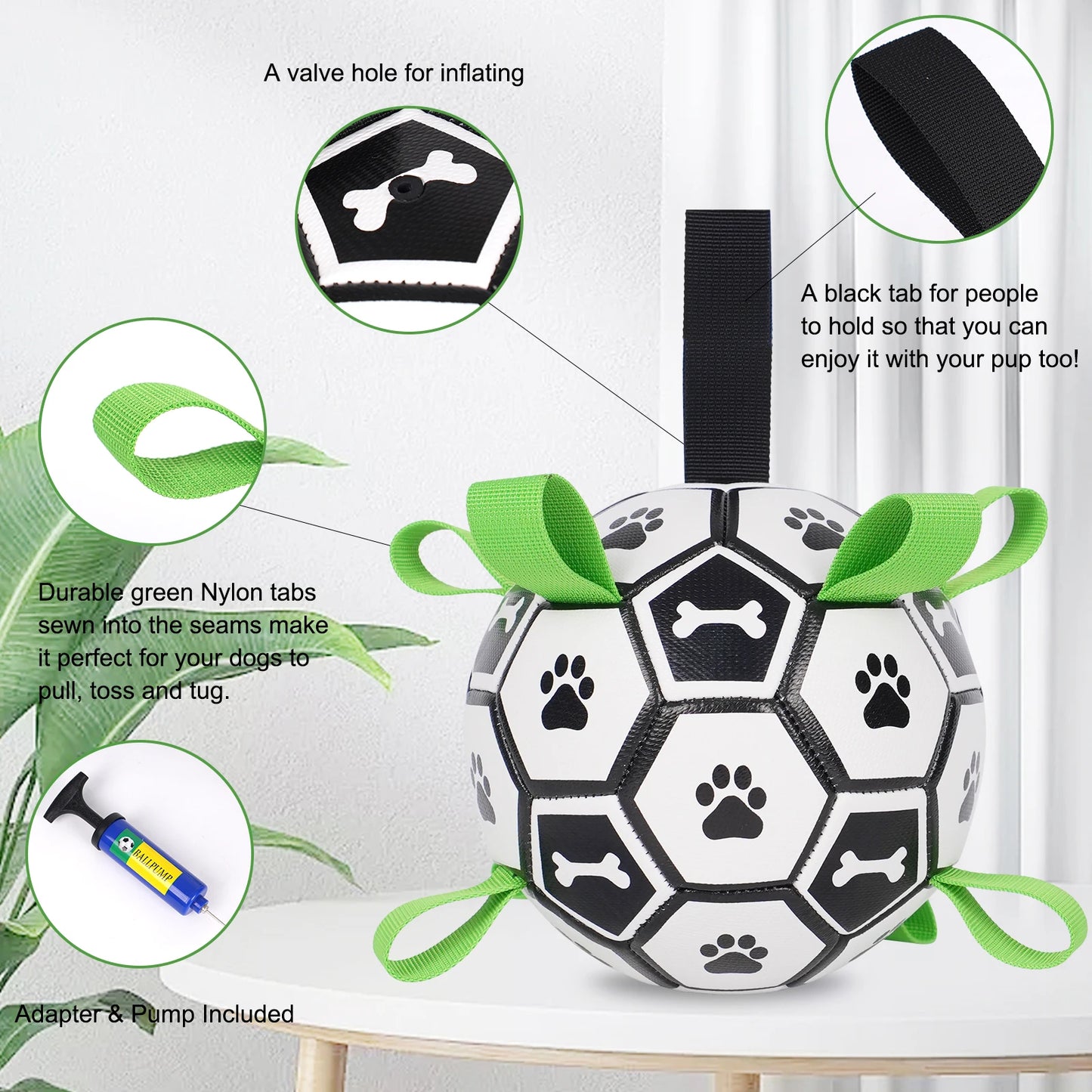 Dog Toys Soccer Ball with Straps- Interactive Toy for Tug of War- Durable- Dog Toys