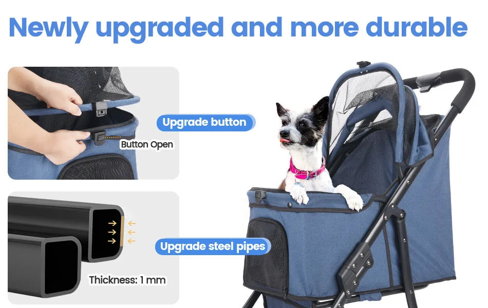 Pet Stroller- Travel Car- Foldable- Storage-3 Wheels 360 Rotation-Pet Strollers