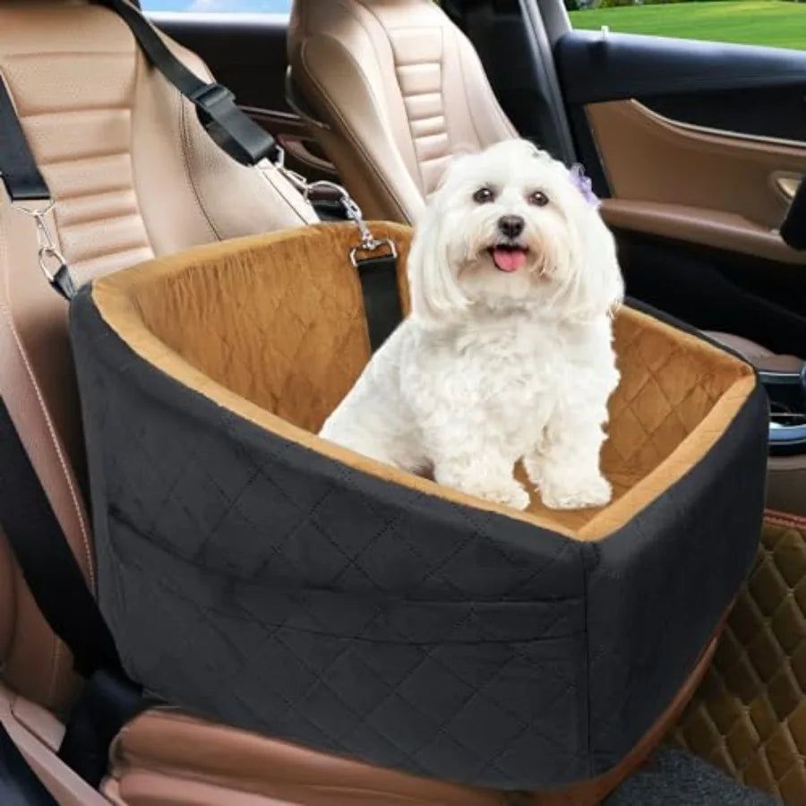 Dog Brown Car Seat- for Small Medium Dogs- Detachable- Washable-Booster Seat- Under 30lbs-Storage Pock-Pet Car Seat