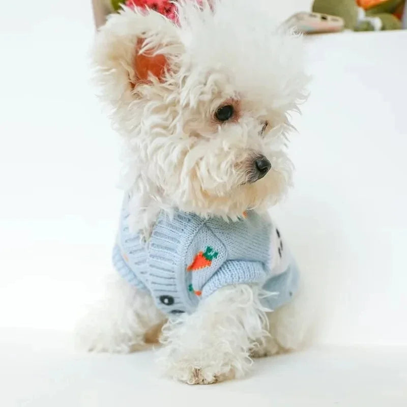 Cute Rabbit Sweater -Autumn Winter Dog Clothing- Warm Blue Sweater -Teddy Bichon Sweater For Small Dogs Pullover Cardigan