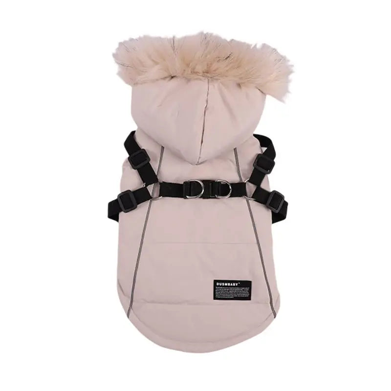 Autumn Winter Warm Pet Dog Jacket With Harness/ Hoodie- Dog Padded Coat with Imitation Fur Hat -For Small Medium Dogs Puppy Coat