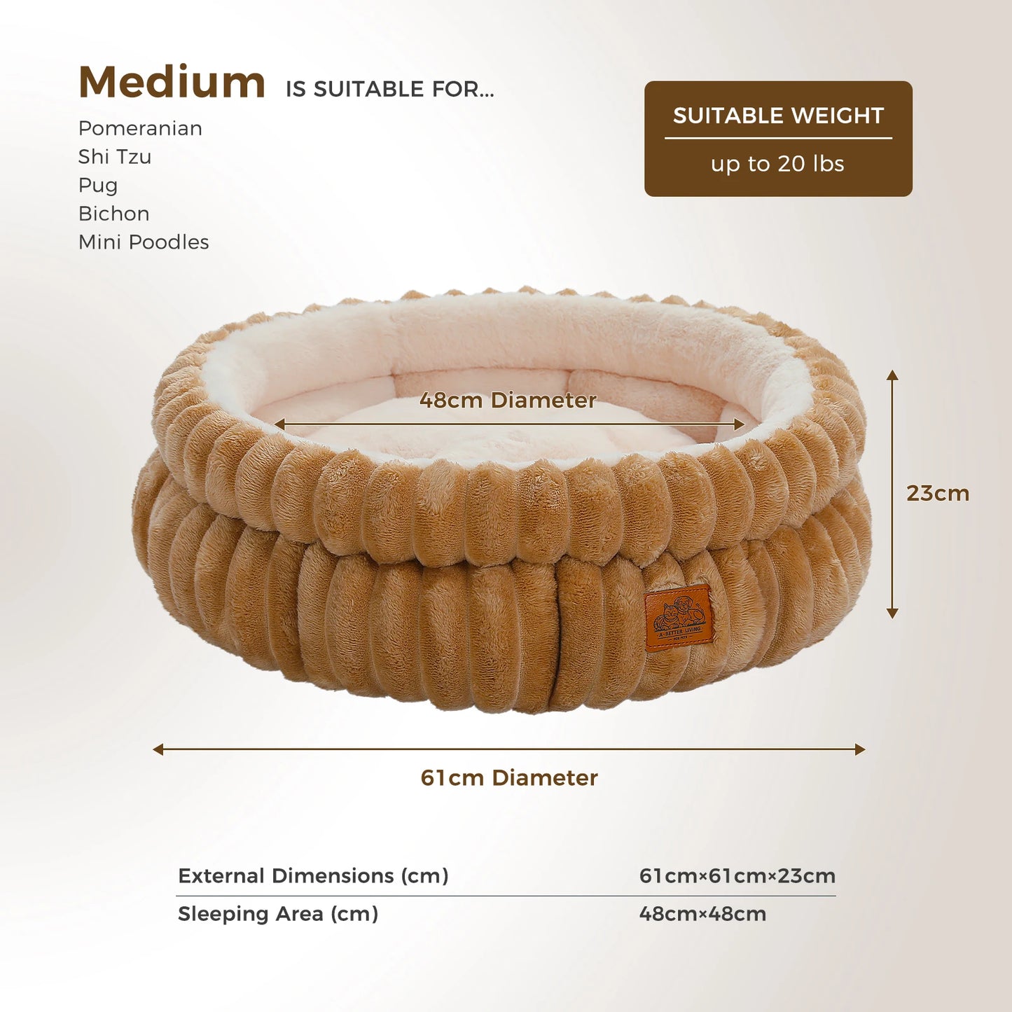 Cozy Dog Bed for Medium Dogs- Indoor- Washable Round Pet Bed House with Anti-Slip Bottom -Suitable for All Seasons-Beds & Blankets