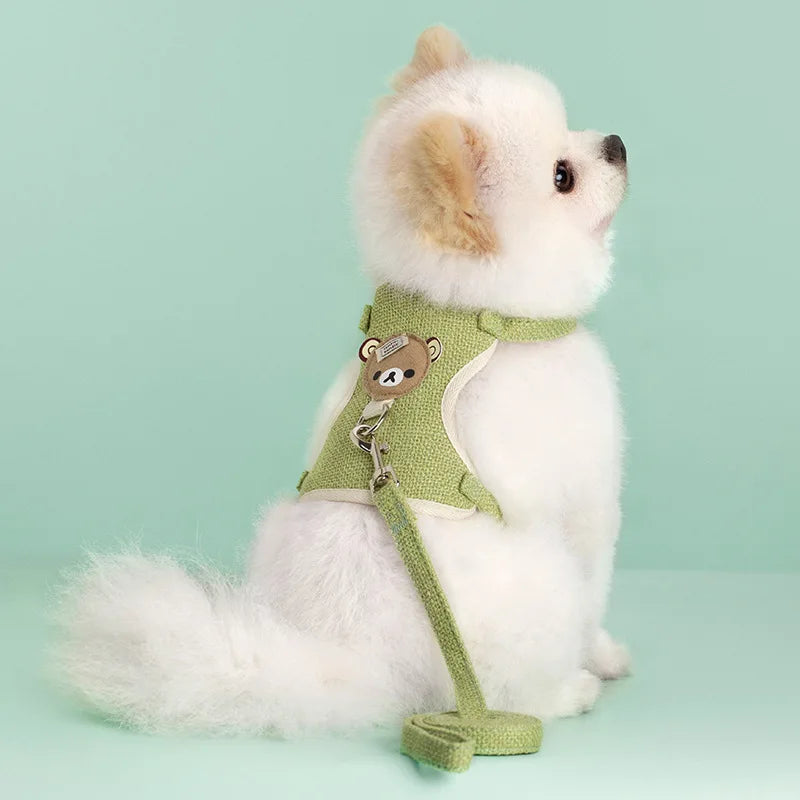 Cute Teddy Bear Pet Harness Leash Set for Small Mid Dogs-Collars/Leashes