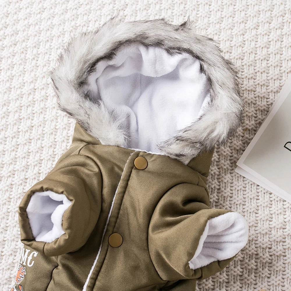 Dog  Thickness Hooded Driver Style Four Legs Cotton Winter Coat- Windproof Dog Jumpsuit- Warm Small Puppy Dogs Clothing