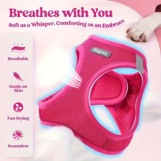 1pc Dog Harness and Leash Set- Breathable Mesh- Reflective Vest- Soft Lightweight-sizes XS to XL-Collars/Leashes