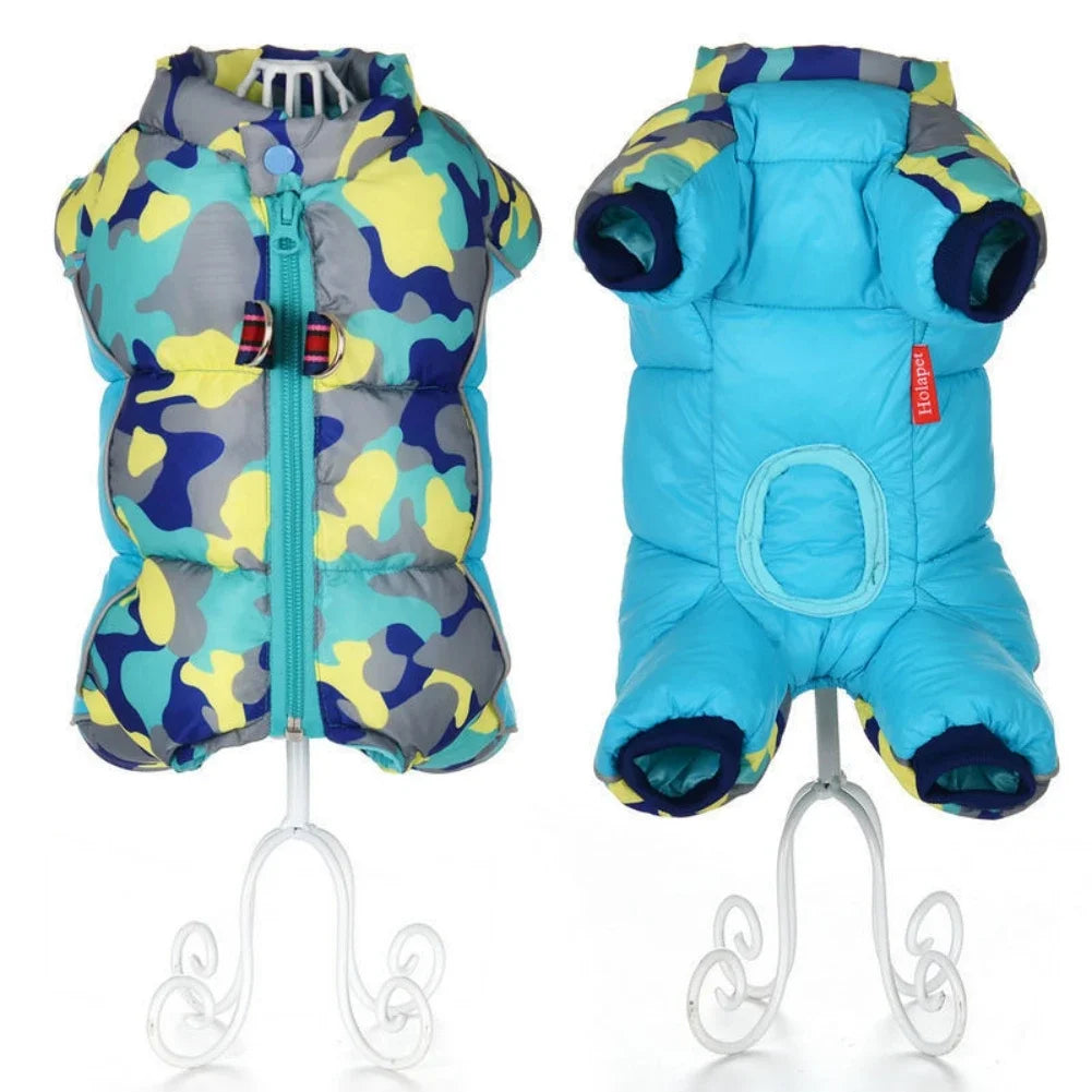 Warm Full Body Fleece  Jacket- Dog Winter 4-Leg Puffer Coat- Reflective -Turtleneck Dog Snow Jacket