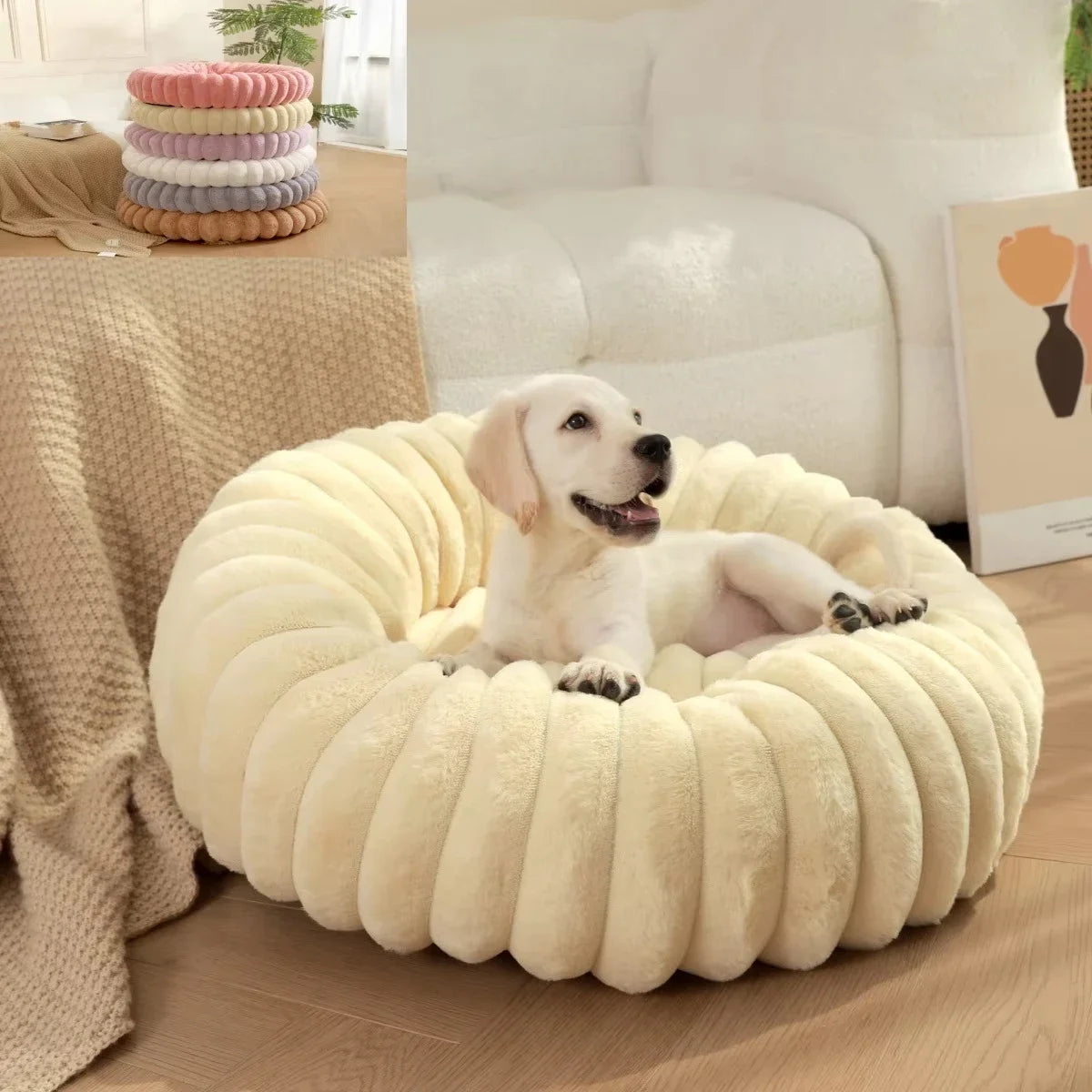 40-70cm Round Pet Bed for Dog-Super Soft Long Plush Dog Bed-House for Medium Dogs-Beds & Blankets