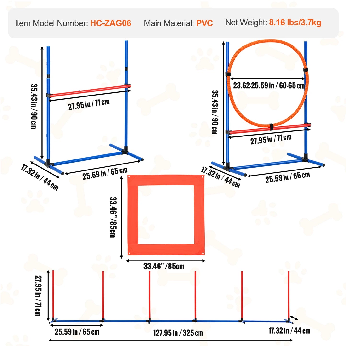 VEVOR Dog Agility Training Equipment 4 PCS Set with Adjustable High Hurdles 6 Weave PolesJump Ring Square Pause Box Whistle