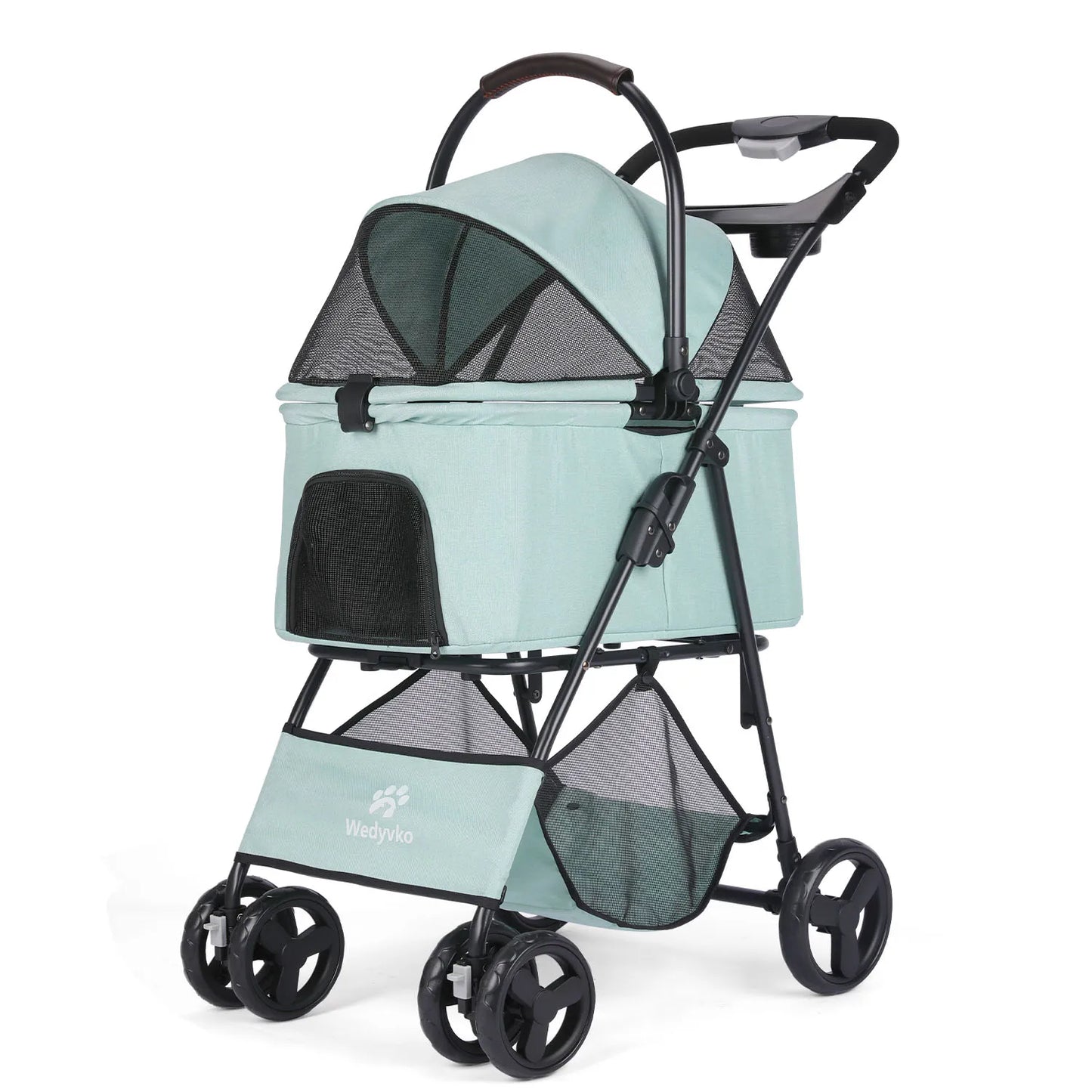 Luxury Detachable Pet Stroller- Light- Cup Holder Design Four-wheeled Universal Wheel Dog Cart- Outdoor Travel Carrying Bag