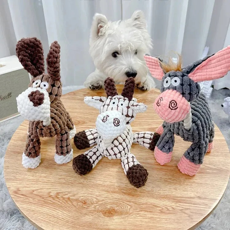 Plush Squeaky Dog/Puppy Chew Toys- Interactive- Teething Training Dog Toys- Cute Donkey Design-Dog Toys