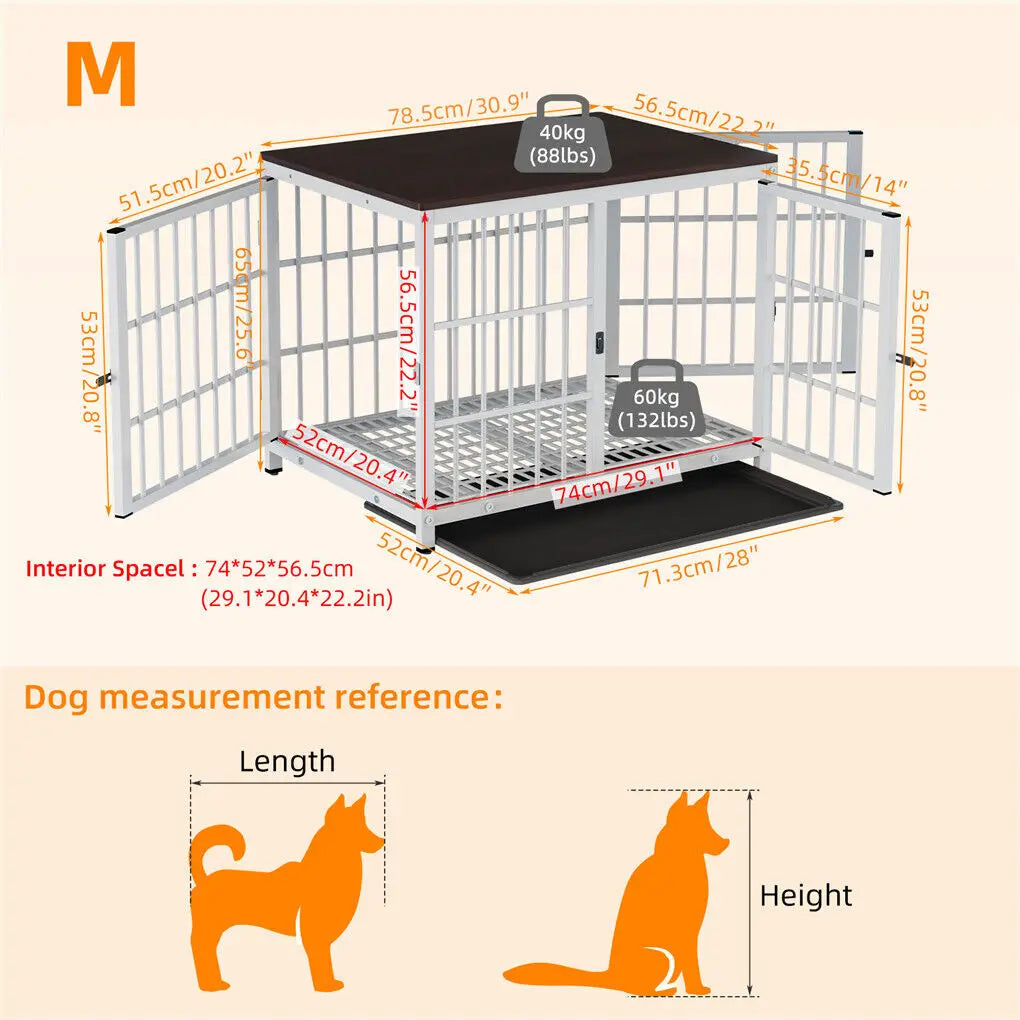 Wooden Dog Crate Furniture w/Metal Frame- Indoor Dog Kennel End Table- Stylish-3 Doors- Removable Tray-Crates