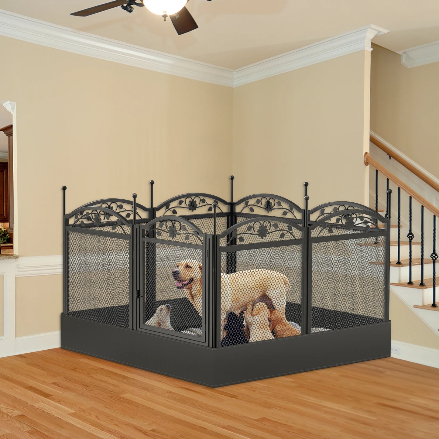 8 Panels DIY Heavy Duty Dog Playpen Fence- Outdoor Indoor  Metal Fence with Waterproof Fertility Pad for Whelping-Training