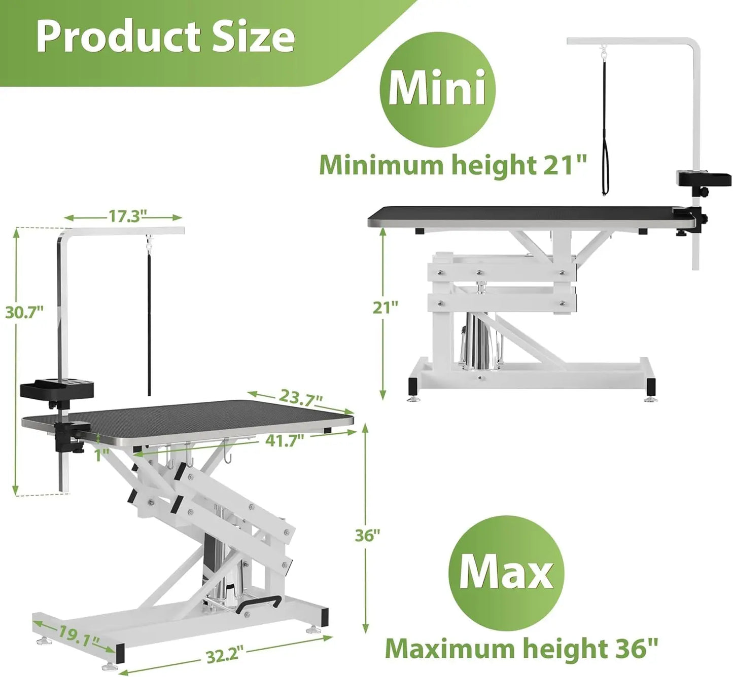 Hydraulic Pet Grooming Table w/Anti-Static Table Top, Heavy Duty Z-Lift Dog Grooming Table/21-36 w/Armrests/Leash Covers/, 330LBS