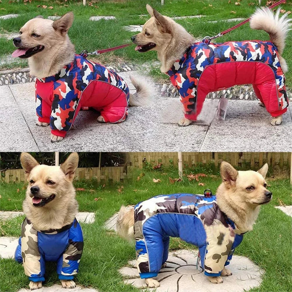 Warm Full Body Fleece  Jacket- Dog Winter 4-Leg Puffer Coat- Reflective -Turtleneck Dog Snow Jacket