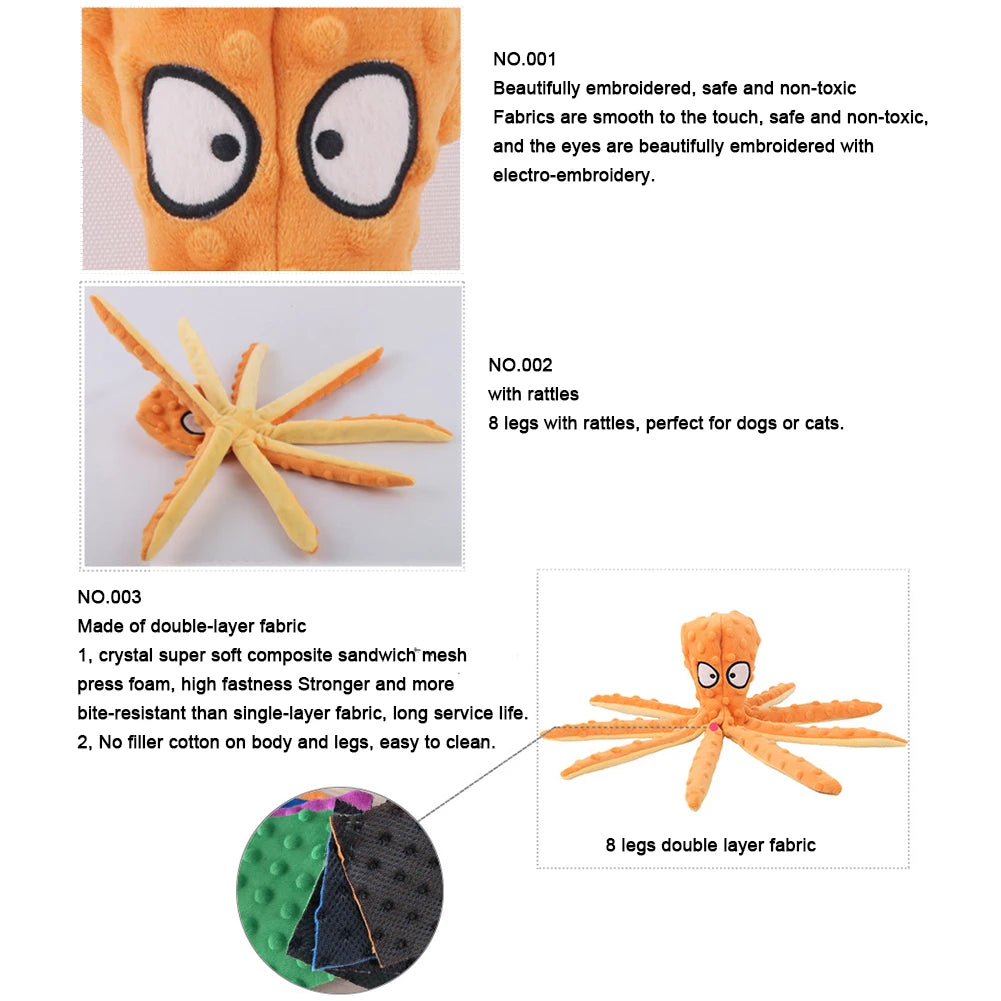 2 Pcs Octopus Dog Toy- No Stuffing Squeaky Plush Toy- Bite Resistant- Interactive Chew Toy for Small Medium Dogs-Dog Toys