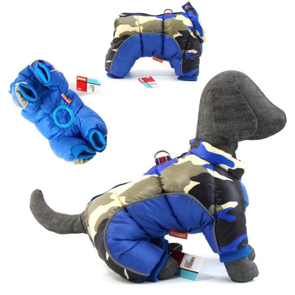 Warm Full Body Fleece  Jacket- Dog Winter 4-Leg Puffer Coat- Reflective -Turtleneck Dog Snow Jacket
