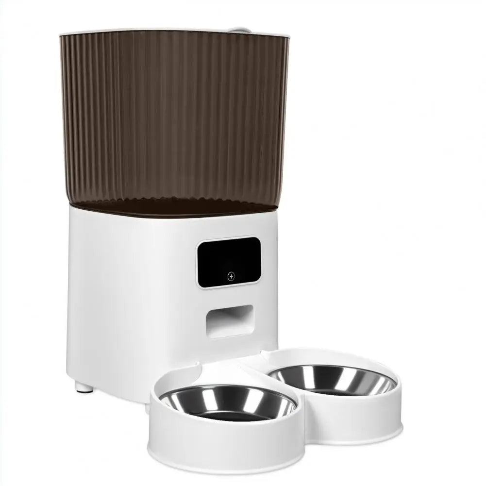 Smart Pet Feeder with Dual Bowls - 5L Transparent Storage, WiFi APP Control, Automatic Timed Dispensing for Cats or Dogs, Battery