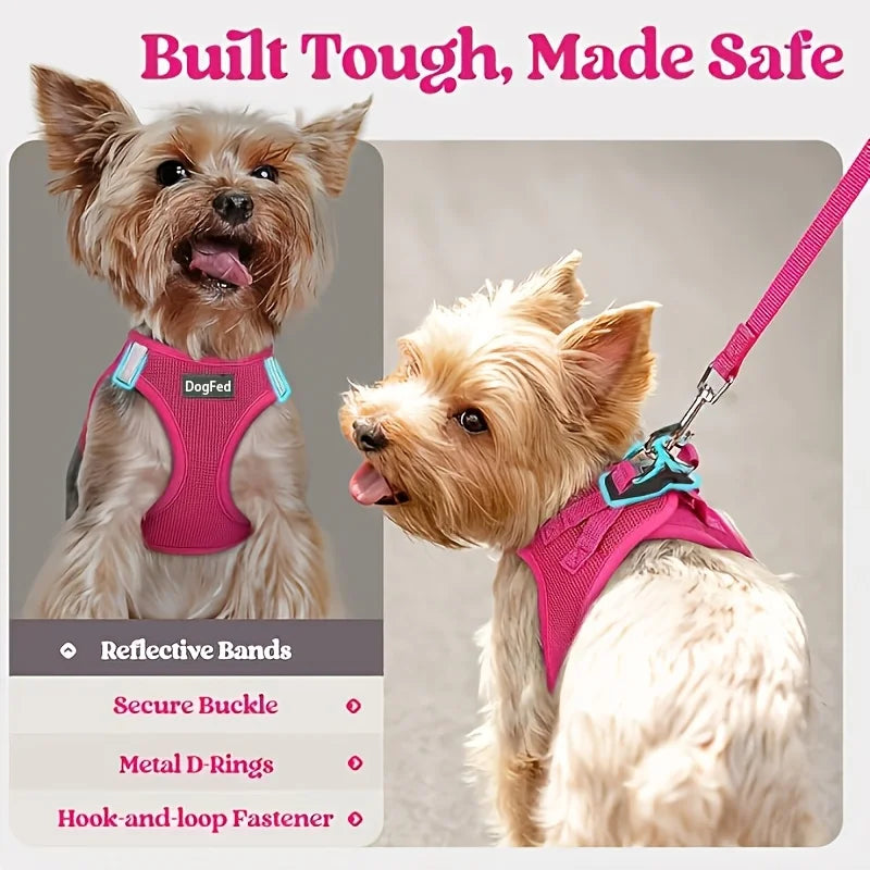1pc Dog Harness/ Leash Set- Breathable Mesh- Reflective Vest for All-Weather- Outdoor Walking - Safe Pet Harness-Sizes XS to XL-Collars/Leashes