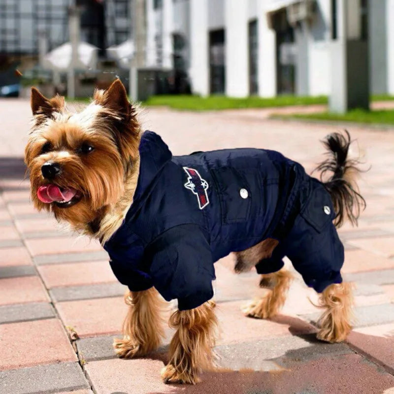 Autumn Winter Warm Pet Dog Jumpsuit- Uniform Thicken Hooded Dog Padded Coat- For Small Medium Dogs -Waterproof Coats