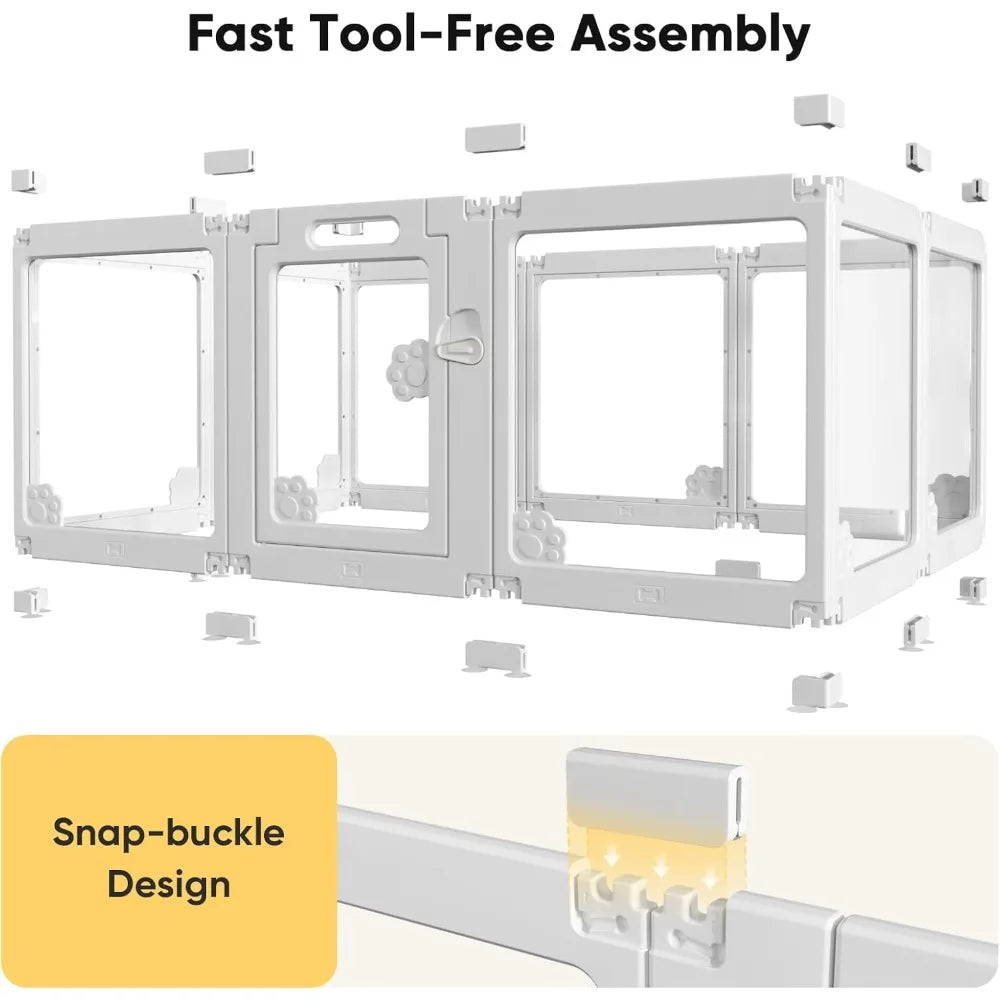 Acrylic Clear Dog Play Pen- Indoors- puppy playpen with door- for small dogs puppies- transparent plastic pet playpen-Crates