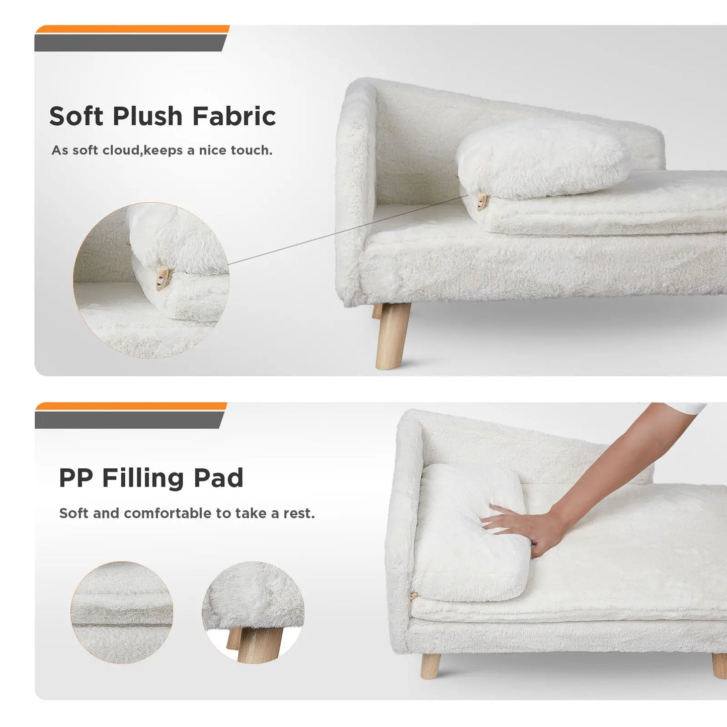 Elevated Pet Bed Solid Wood Leg Dog Cat Sofa for Indoor  L Shape Plush Couch Lounge with Soft Pillow-Sizes S/M-Beds & Blankets
