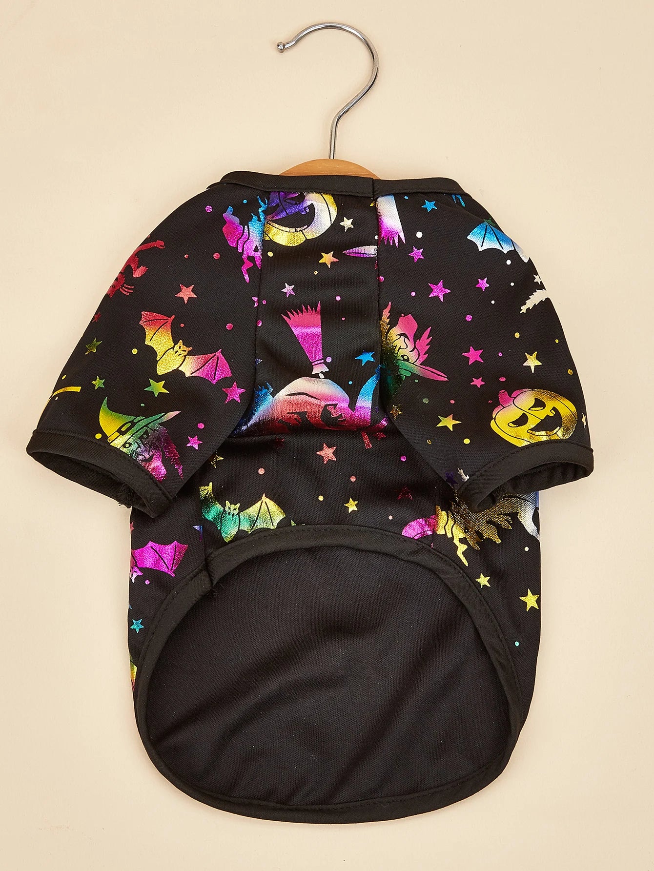 Halloween Dog T-Shirt-Black Short Sleeve with Colorful Glittery Bats, Pumpkins & Stars Print Pet Clothes for Small Dogs