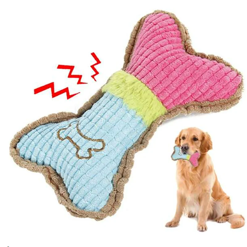 1pc Dog Squeaky Toys- Bones Shape Plush Dogs Chew Toy for Small Medium Breeds- Aggressive Chewers- Cleaning Teeth-Dog Toys