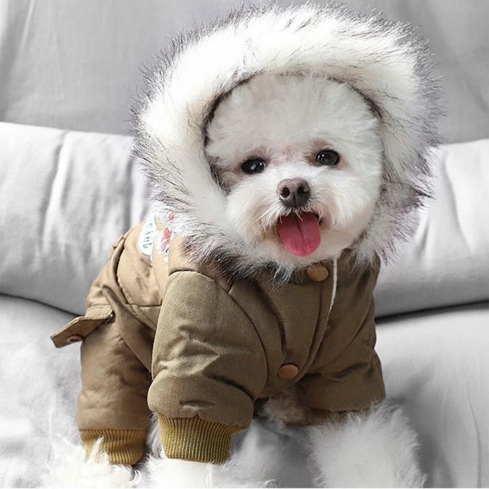 Dog  Thickness Hooded Driver Style Four Legs Cotton Winter Coat- Windproof Dog Jumpsuit- Warm Small Puppy Dogs Clothing
