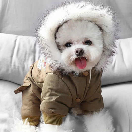 Dog  Thickness Hooded Driver Style Four Legs Cotton Winter Coat- Windproof Dog Jumpsuit- Warm Small Puppy Dogs Clothing