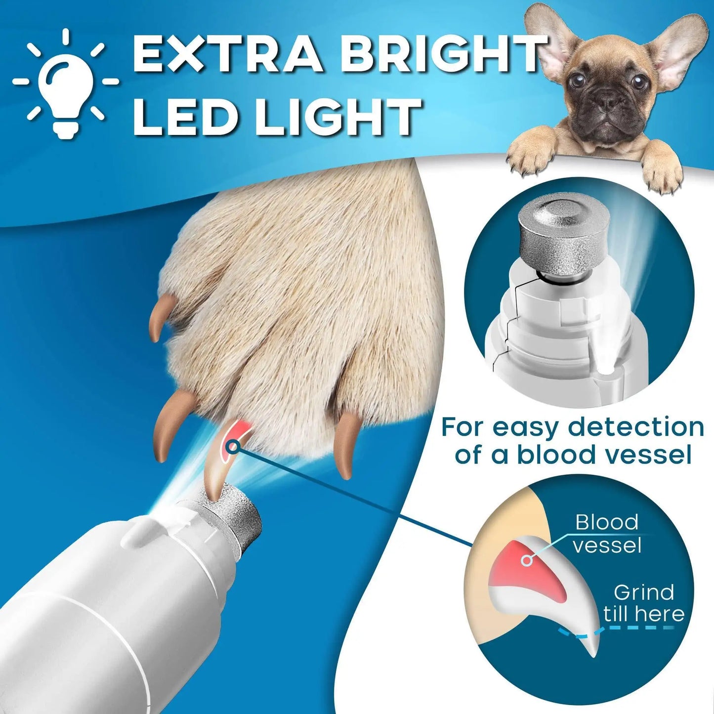 White Dog Nail Grinder with LED Light Rechargeable Dog Nail Grinder for Large Dogs Medium & Small Dogs Professional