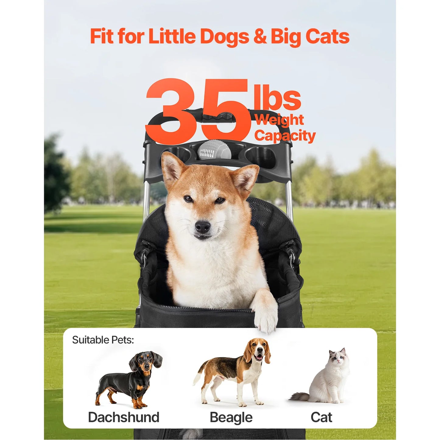 SucceBuy Pet Stroller- 35 lbs Weight Capacity- Dog Stroller Cart- 4 Wheels Pram w/Detachable Mesh Carrier w/ Brakes-Pet Strollers