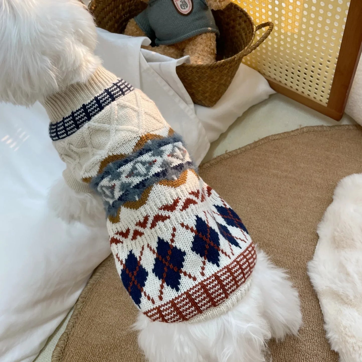 Warm Autumn and Winter Pet Clothes -Small Dog Sweaters -Korean Pink Green Knitted Sweater -Simple Fabric -Soft -Comfortable