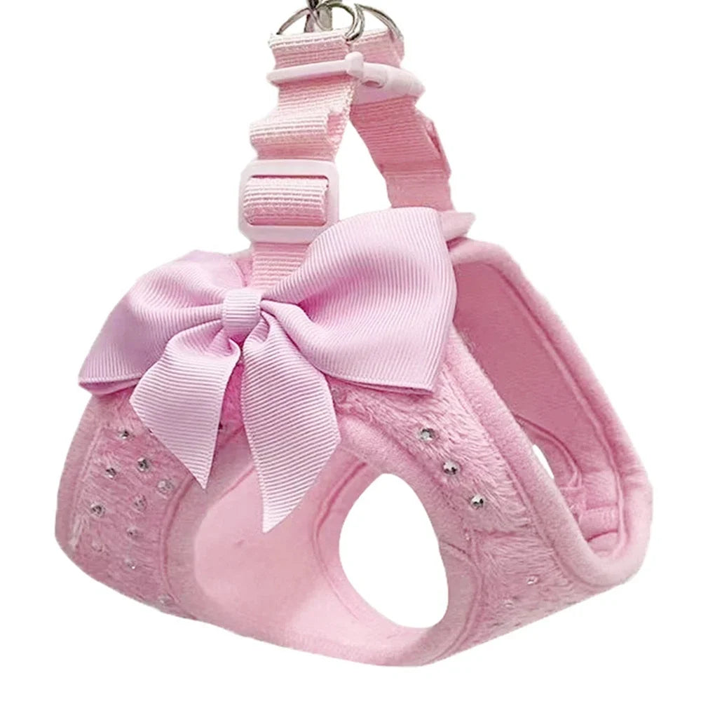 Bowknot Dog Vest Harness Chest Rope Set Pets Harness and Leash Kit Adjustable  for Small Dogs Outdoor Walking